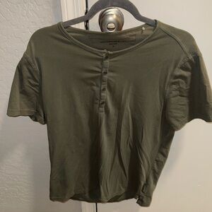 John Varvatos Bleecker Linen Henley In Green Size: Medium